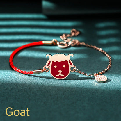 Buddha Stones 925 Sterling Silber Farbwechselndes chinesisches Sternzeichen Glücksschutz Rotes Kettenarmband 