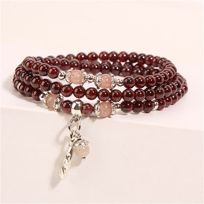 Buddha Stones Natürlicher Granat Erdbeerquarz Grüne Bohnen PiXiu Schutz Dreifach-Wickelarmband 