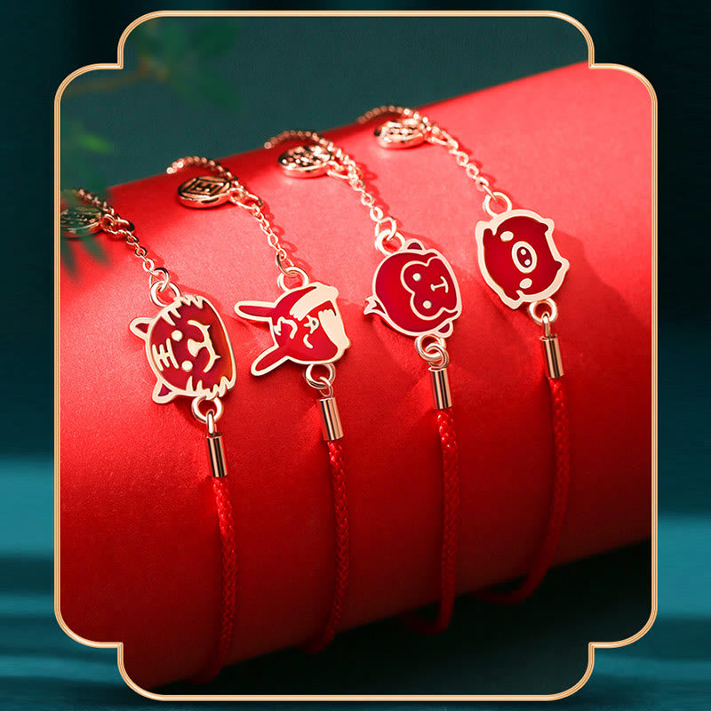 Buddha Stones 925 Sterling Silber Farbwechselndes chinesisches Sternzeichen Glücksschutz Rotes Kettenarmband 
