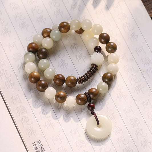 Pulsera de doble vuelta con piedras de Buda, semillas de Bodhi, sándalo verde, loto, paz y hebilla de armonía