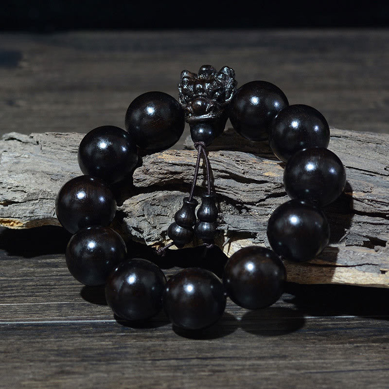 Pulsera de protección con piedras de Buda, palisandro, sándalo verde, hoja pequeña, sándalo rojo, agar y dragón tallado 