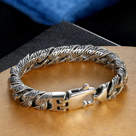 Pulsera de la suerte tallada con diseño floral de la dinastía Tang y piedras de Buda