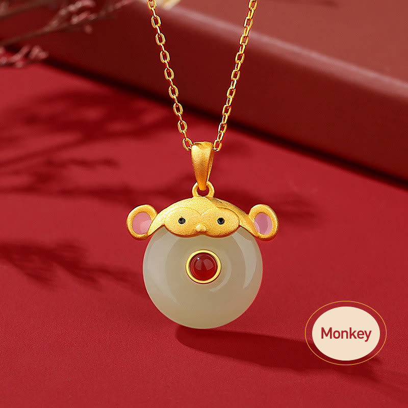Collar con colgante de ágata roja y jade hetiano de Buda en plata de ley 925 con protección de la suerte del año del dragón y el zodiaco chino. 