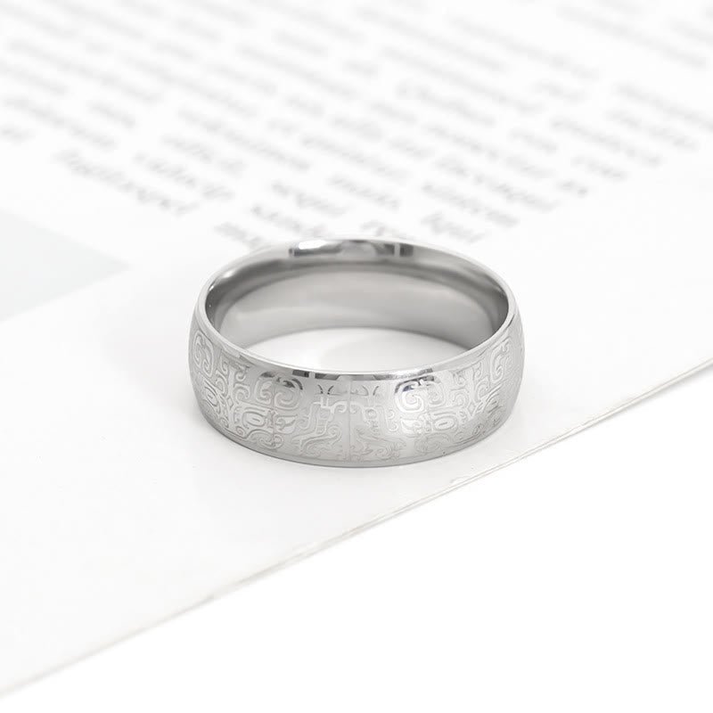 Buddha Stones Lucky Mythological Creature Taotie Wealth Titanium Steel Ring - Touch Bling