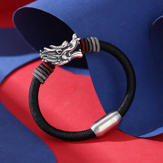 Buddha Stones 999 Sterling Silber Drachenglück Handgefertigtes geflochtenes Armband für Kinder und Erwachsene