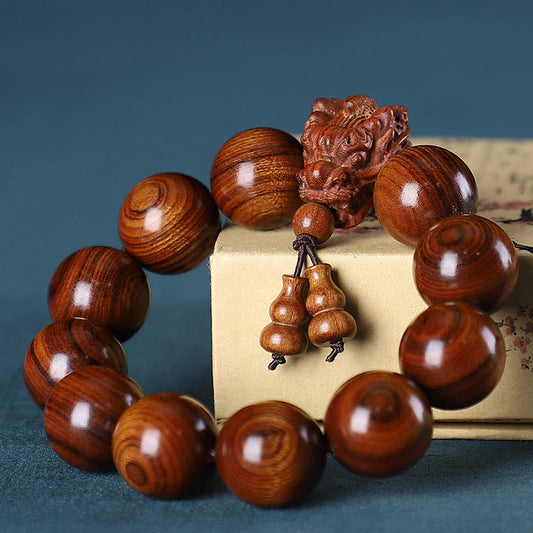 Pulsera de protección con piedras de Buda, palisandro, sándalo verde, hoja pequeña, sándalo rojo, agar y dragón tallado 