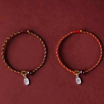 Pulsera trenzada con dije de paz y alegría de loto, hecha a mano con piedras de Buda y cuerda de oro rojo 