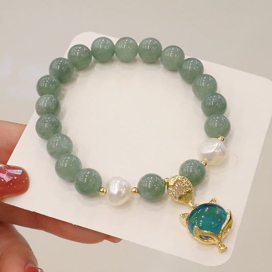 Pulsera de la suerte con amuleto de zorro que cambia de color y perla de jade de Buda 