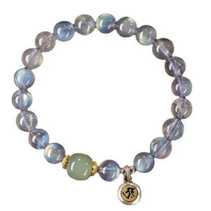 Pulsera positiva de jade hetiano con piedras de Buda del zodíaco chino, plata de ley 925 y piedra lunar natural. 