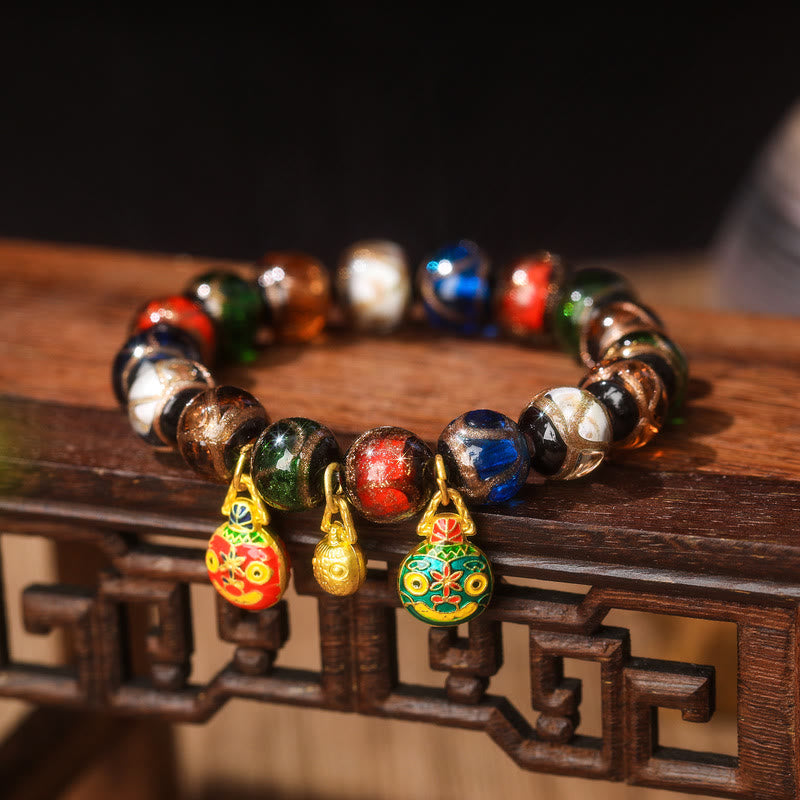 Pulsera de la suerte con cuentas de vidrio Liuli y amuleto familiar de la bestia devoradora de oro de los cinco elementos de Buda