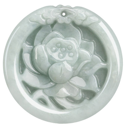 Colgante de prosperidad con flor de loto de jade natural tallada con piedras de Buda