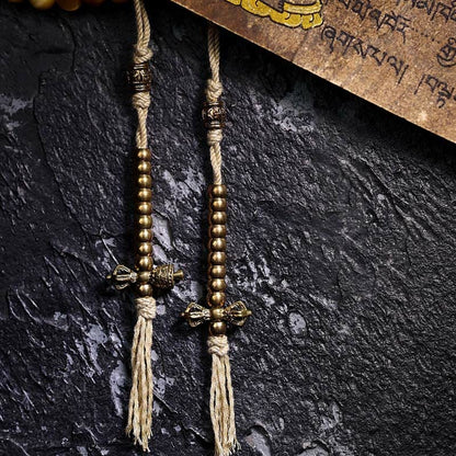 Pulsera con borlas protectoras Dorje de cobre y ojo de tigre natural con 108 cuentas de mala de Buda 