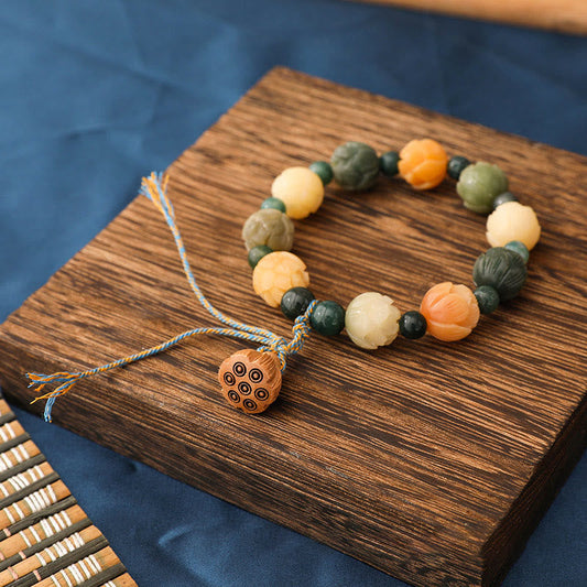 Armband mit Buddha-Steinen, Bodhi-Samen, Lotus-Perle, eingraviert, Moosachat, Frieden, Ruhe 