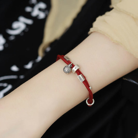 Pulsera trenzada artesanal de plata de ley 925 con piedras de Buda, pez koi devorador de oro y riqueza. 