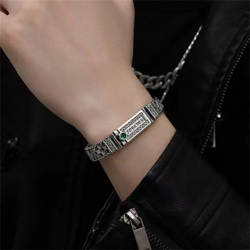Pulsera de cobre con diseño floral de la dinastía Tang con piedras de Buda tibetanas Om Mani Padme Hum 