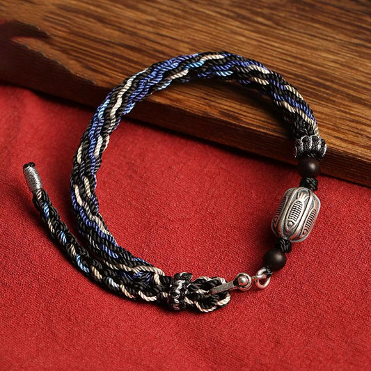 Buddha Stones 925 Sterling Silber Koi Fisch Reichtum Reinkarnation Knoten Geflochtenes String Armband 