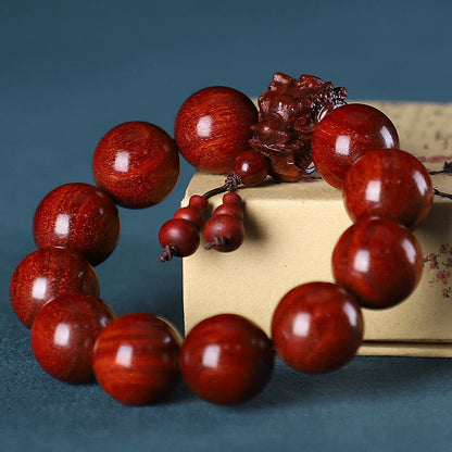 Pulsera de protección con piedras de Buda, palisandro, sándalo verde, hoja pequeña, sándalo rojo, agar y dragón tallado 