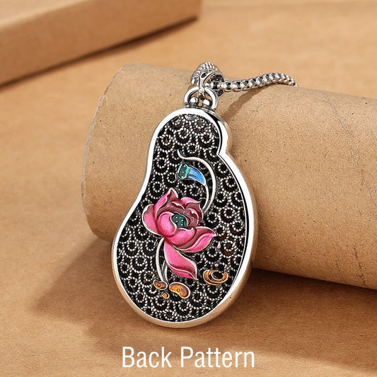 Collar con colgante de cobre con diseño de loto de Avalokitesvara y piedras de Buda para la riqueza