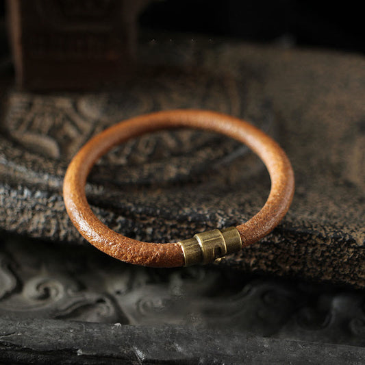 Buddha Stones Retro Leder Glück Heilung Kupfer Magnetschnalle Armband