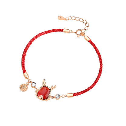 Buddha Stones 925 Sterling Silver Year of the Dragon Natural Red Agate Dragon Attract Fortune Fu Character Strength Bracelet Necklace Pendant Earrings