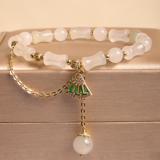 Pulsera de bendición de la suerte con diseño de bambú y jade blanco Tianshan de piedras de Buda