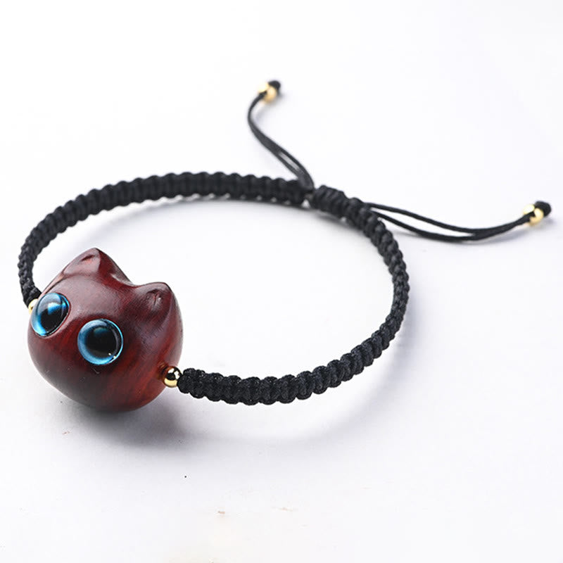 Buddha-Steine, kleines Blatt, rotes Sandelholz, Ebenholz, süßer Katzenkopf, ruhiger Schutz, geflochtenes Armband 