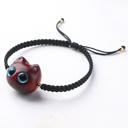Buddha-Steine, kleines Blatt, rotes Sandelholz, Ebenholz, süßer Katzenkopf, ruhiger Schutz, geflochtenes Armband 