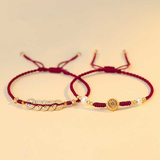 Pulsera trenzada con piedras de Buda, moneda de cobre, árbol de la fortuna, suerte y fuerza 