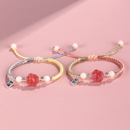 Buddha Stones Yanyuan Agate Cat Claw Paw White Bodhi Seed Fu Character Positive Braided Rope Bracelet