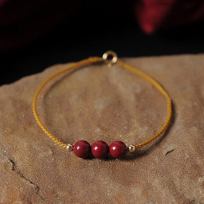 Buddha Stones 14K Gold Plated Natural Cinnabar Blessing String Braided Bracelet