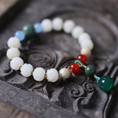 Pulsera de armonía y paz con cuentas de loto talladas con semillas de bodhi y piedras de Buda