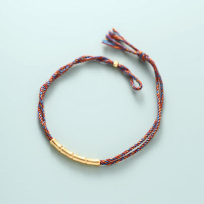 Pulsera trenzada multicolor hecha a mano con piedras de Buda en plata de ley 925 con diseño de bambú y la suerte. 
