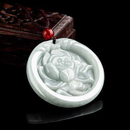 Colgante de prosperidad con flor de loto de jade natural tallada con piedras de Buda