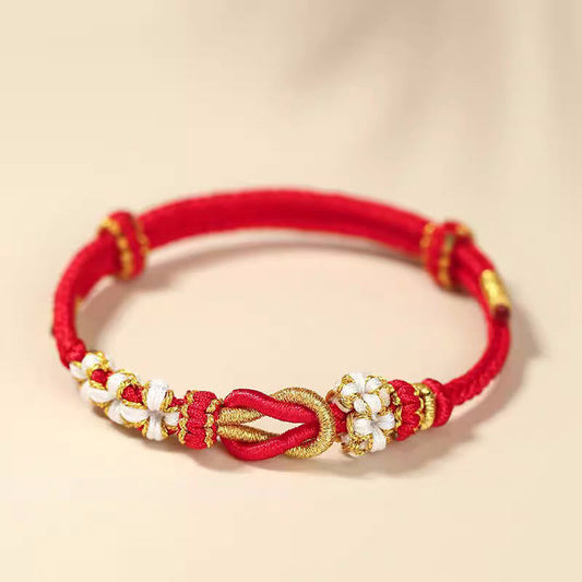 Pulsera de protección de la suerte con nudo de paz de ocho hilos con flor de durazno hecha a mano con piedras de Buda 