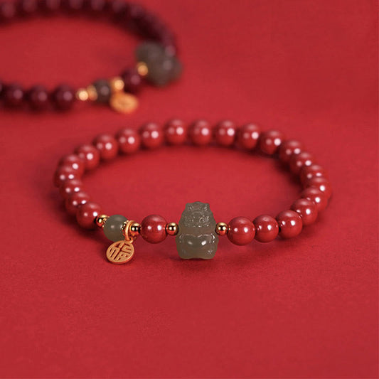 Pulsera de plata de ley 925 con piedras de Buda y cinabrio natural del año del dragón, jade hetiano, dragón Fu, Ruyi, según los deseos.