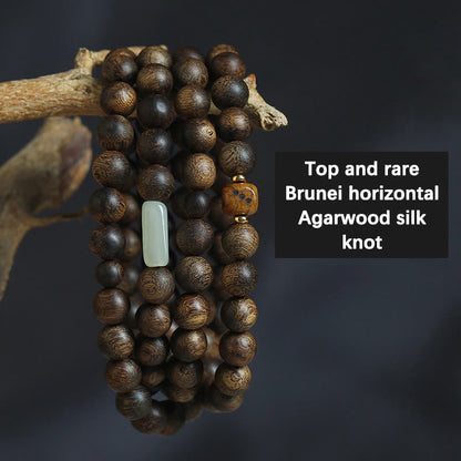 Piedras de Buda 108 cuentas Mala Brunei Agarwood Hetian Jade Yak hueso fuerza equilibrio pulsera 