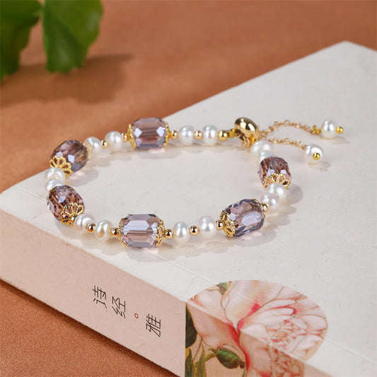 Buddha Stones Armband mit natürlicher Amethystperle und Heilungskette 