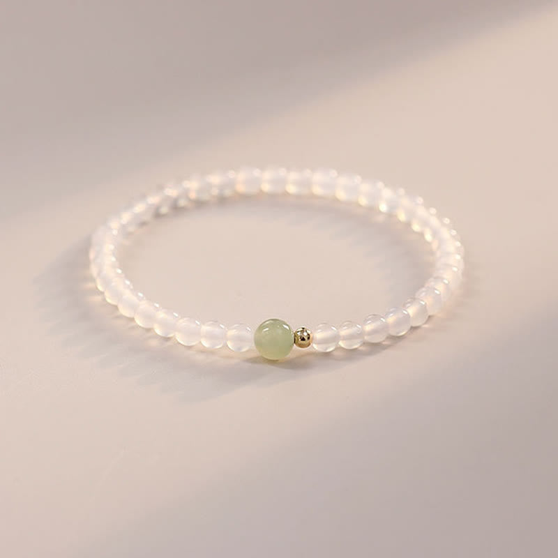 Pulsera de jade y ágata blanca natural con piedras de Buda para proteger la suerte 