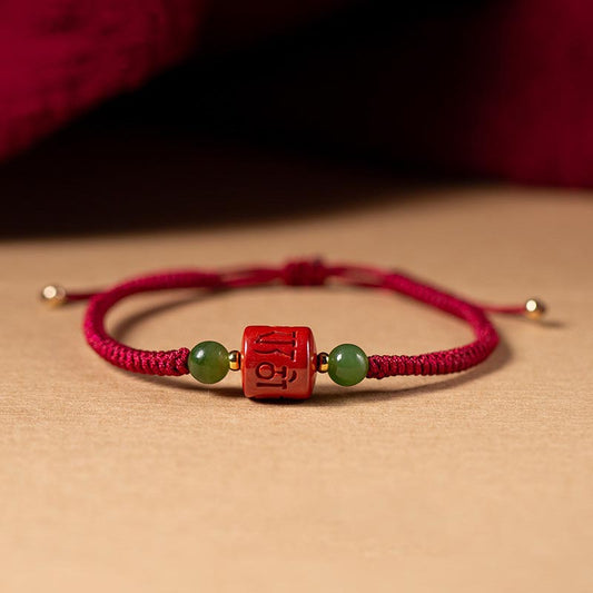 Pulsera trenzada con piedras de Buda, cinabrio tibetano, Om Mani Padme Hum, bendición grabada
