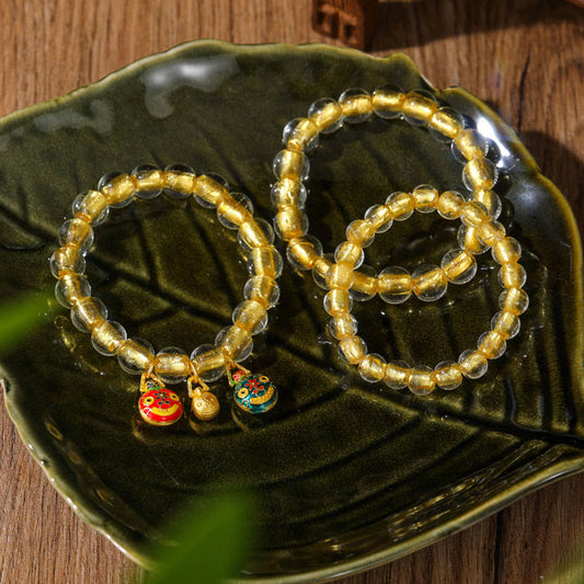 Pulsera de la fortuna con cuentas de vidrio Liuli y amuleto familiar de la bestia devoradora de oro y piedras de Buda