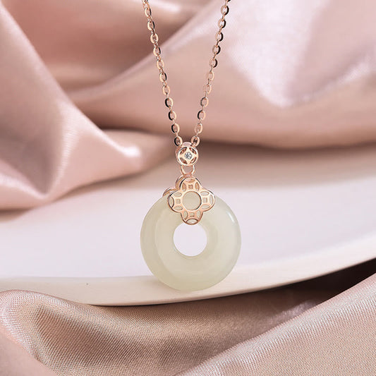 Colgante de plata de ley 925 con piedras de Buda, jade blanco hetiano natural, calcedonia, moneda, hebilla de la paz, collar de la suerte 
