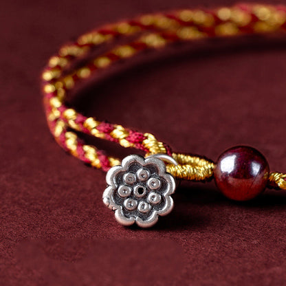 Pulsera trenzada con dije de paz y alegría de loto, hecha a mano con piedras de Buda y cuerda de oro rojo 