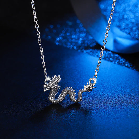 Collar con colgante de cadena de protección del dragón auspicioso del Año del Dragón en plata de ley 925 con piedras de Buda 