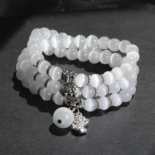 Pulsera triple vuelta con soporte PiXiu de ojo de gato y piedras de Buda
