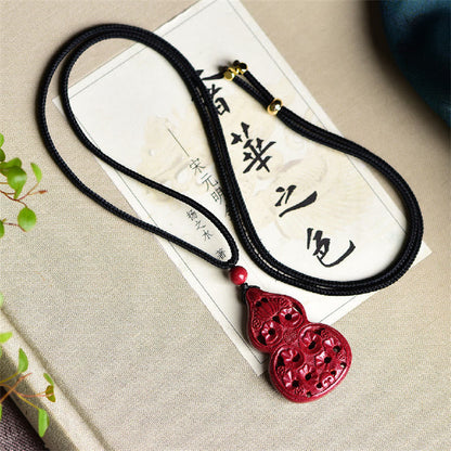 Colgante de collar con bendición de cinabrio natural con forma de calabaza del zodiaco chino Yin Yang de Buda sonriente con piedras de Buda 