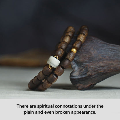 Buddha Stones 999 Gold Seltenes Tarakan-Adlerholz Tibetischer Alter Geistknochen Gleichgewicht Stärke Doppelwickelarmband