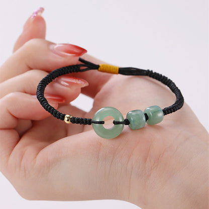 Pulsera trenzada de pareja con 2 piedras de Buda, aventurina verde, jade blanco y hebilla de la paz.