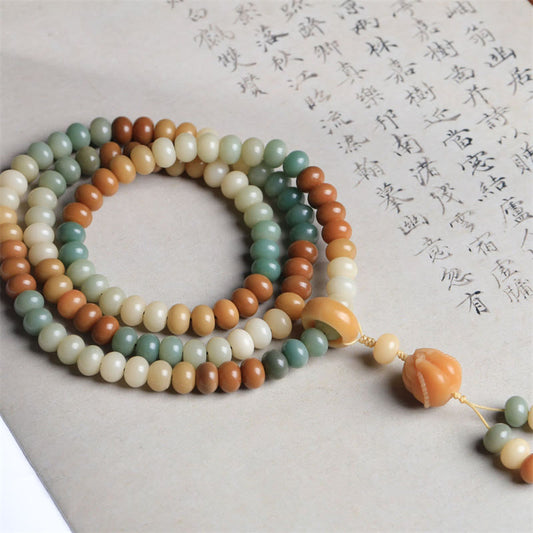 Pulsera de la paz grabada a mano con 108 cuentas de mala y semillas de Bodhi degradadas de Buda
