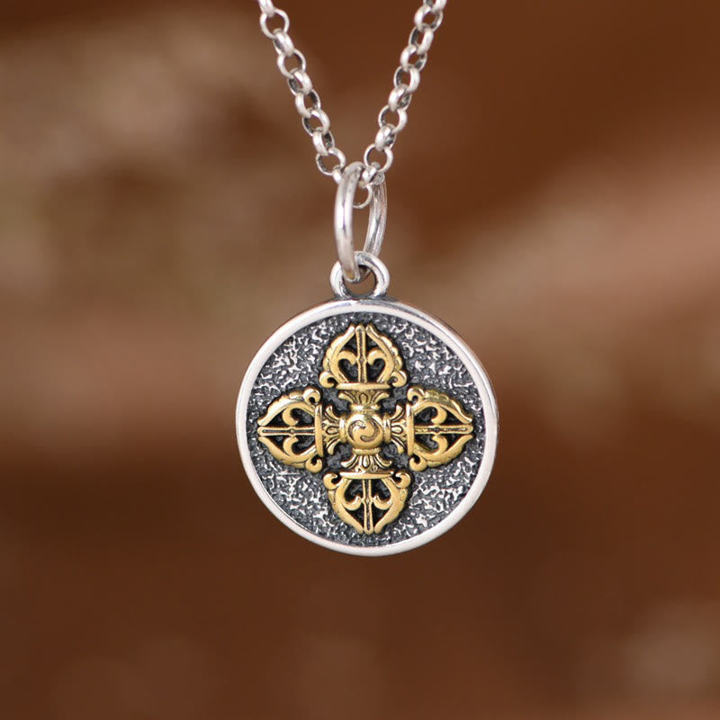 Collar con colgante de bendición de vajra con doble dorje de plata de ley 925 y piedras de Buda 