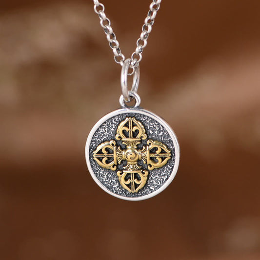 Collar con colgante de bendición de vajra con doble dorje de plata de ley 925 y piedras de Buda 